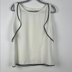 New York & Company White Blouse with Black Trim Women’s XL